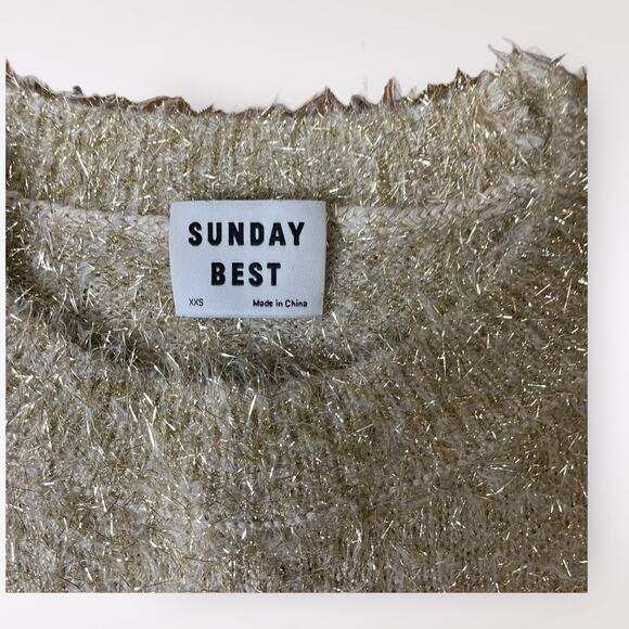 Aritzia Sunday Best Kitten Sweater‎ Gold Metallic Size XXS - Picture 2 of 9